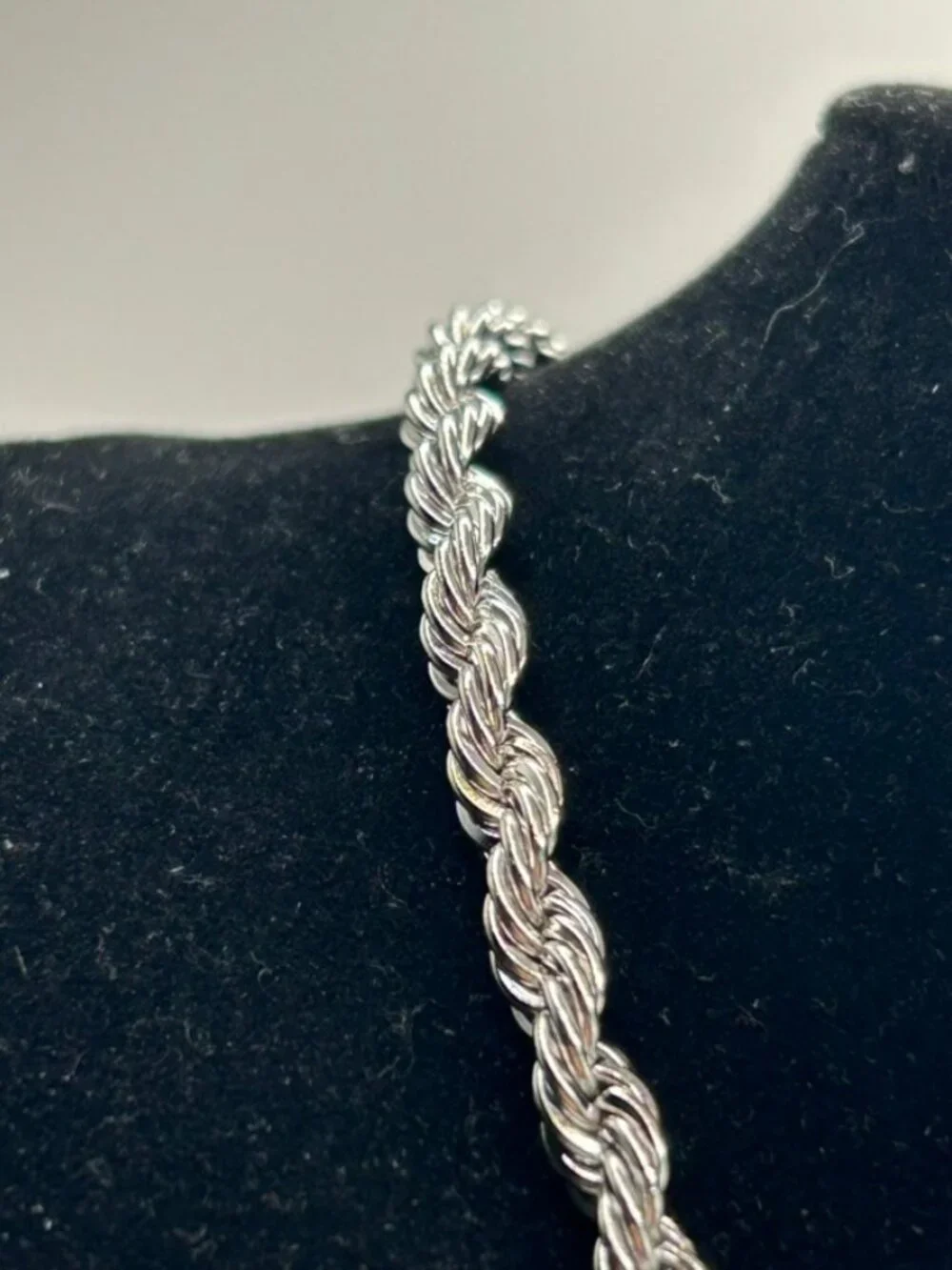 Mens Real 925 Silver Rope Chain Plated 6mm 22 Inch Waterproof Never Fade Solid